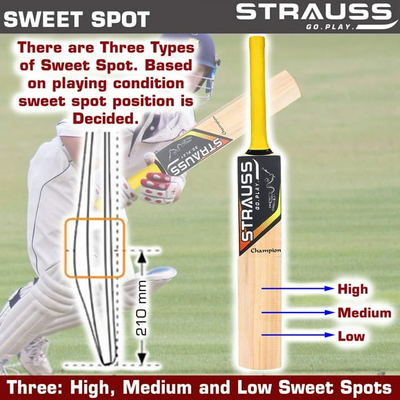 Strauss Champion Kashmir Willow Tennis & Synthetic Ball Cricket Bat , Size 5 | Crafted From High - Quality Wood