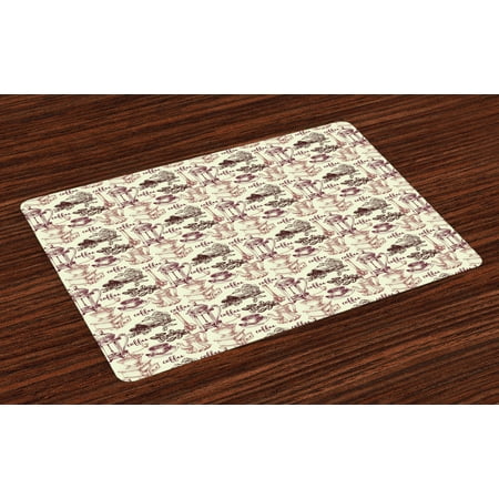 Coffee Placemats Set of 4 Detailed Sketch of Coffee Making Process from Bean to Brewing Vintage Methods, Washable Fabric Place Mats for Dining Room Kitchen Table Decor,Cream Ruby Brown, by