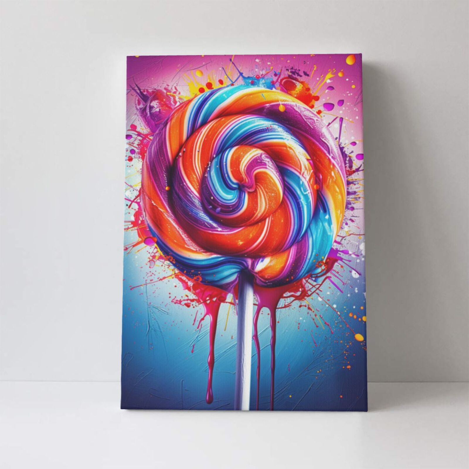 16x24 inch Frameless Canvas Picture Red Lollipop Poster,Kid Room,Candy Shop,Lounge,Yard Wall Decor Painting Prints,Classic Lollipop Oil Painting&nbsp;Wall Art,Gift For Lollipop Lovers Charm Gifts