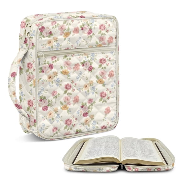 chaqlin Floral Bible Cover Case for Women Large Bible Tote Bag Portable Quilted Bible Carrying Case with Handle, Bible Study Supplies Accessories
