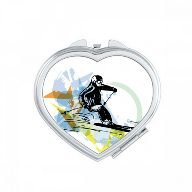 Sport Winter Athletes Freestyle Skiing Watercolor Mirror Travel Magnification Portable Handheld Pocket Makeup