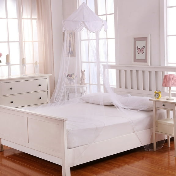 Pom Pom Collapsible Hoop Sheer Bed Canopy
