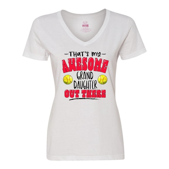 Inktastic That's My Awesome Granddaughter out There with Softballs Women's V-Neck T-Shirt