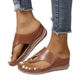 thumbnail image 3 of asddcavvf Ladies Fashion Solid Color Leather Metal Buckle Decoration Clip Toe Flat Sandals, 3 of 7
