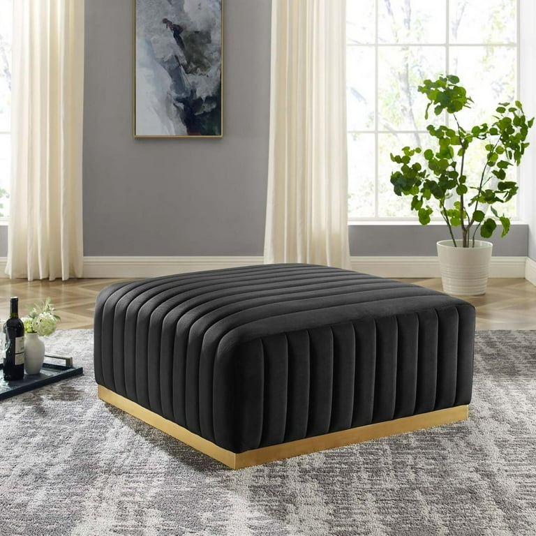 Modway Conjure Channel Tufted Performance Velvet Ottoman in Gold Black
