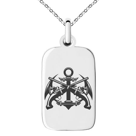 Stainless Steel Pirate Anchor & Pistols Emblem Engraved Small Rectangle Dog Tag Charm Pendant