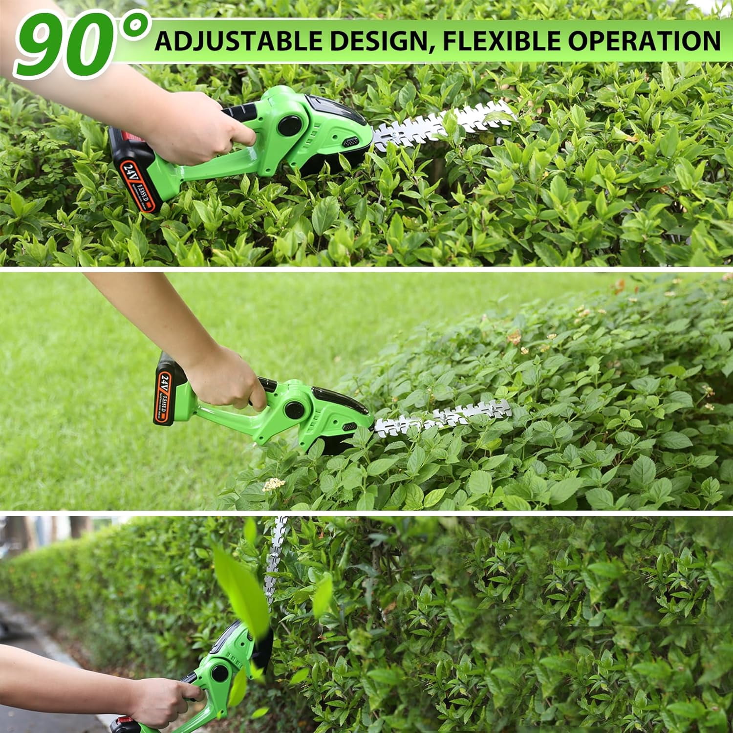 Cordless Hedge Trimmer, 2-in-1 Mini Hedge Trimmer Cordless & Grass Shears, 24V Battery Operated Shrubbery Trimmer Handheld Electric Grass Trimmer with 2 Rechargeable Batteries and Charger