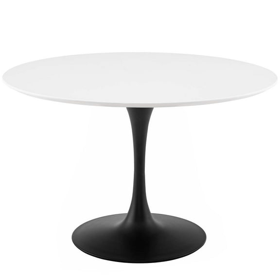 Contemporary Modern Urban Designer Kitchen Room Round Dining Table, Wood Metal Steel, Black White