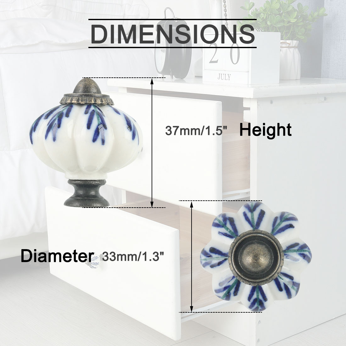 Unique Bargains 2pcs Ceramic Knobs Vintage Knob Drawer Round Pull Handle White and Blue