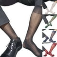 thumbnail image 3 of Men Thin Business Dress Socks Stretchy Nylon Sheer Dress Socks Over the Calf Dress Socks Sheer Casual Socks, 3 of 9