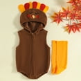 thumbnail image 6 of Ruyang My First Thanksgiving Baby Boy Girl Outfit Turkey Hooded Zip Up Sleeveless Tank Romper Bodysuit with Socks, 6 of 9