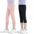 thumbnail image 4 of GYRATEDREAM Girls' Active Leggings - 2 Pack Below Knee Length Performance Yoga Pants with Pocket (Little Girl/Big Girl) 4-13 Years, 4 of 17