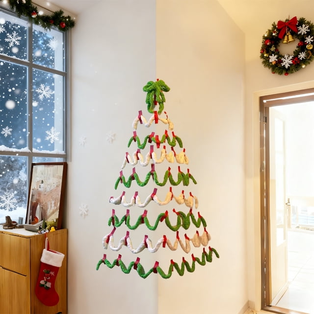Home Christmas Themed Corner Christmas Tree DIY Kit with Cats Tail and Extra Thick Yarn Home Essentials