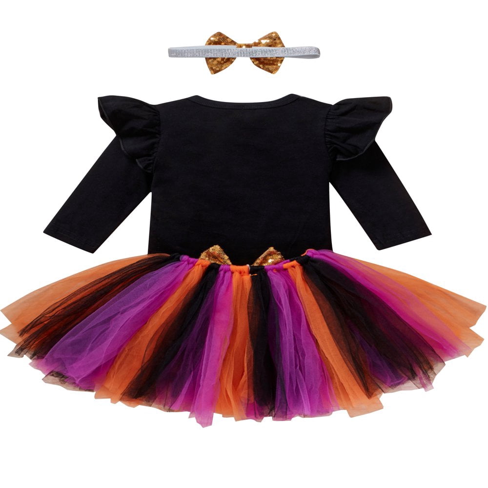 Ensemble Halloween Bébé Fille 3 Pièces - Barboteuse Manches Longues + Jupe + Bandeau - Coton Doux - Taille 0-18 Mois - 4