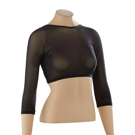 Black Sequin Halter - Sleevey Wonders Women's Halter 1/2 Sleeve Mesh Undergarment Black