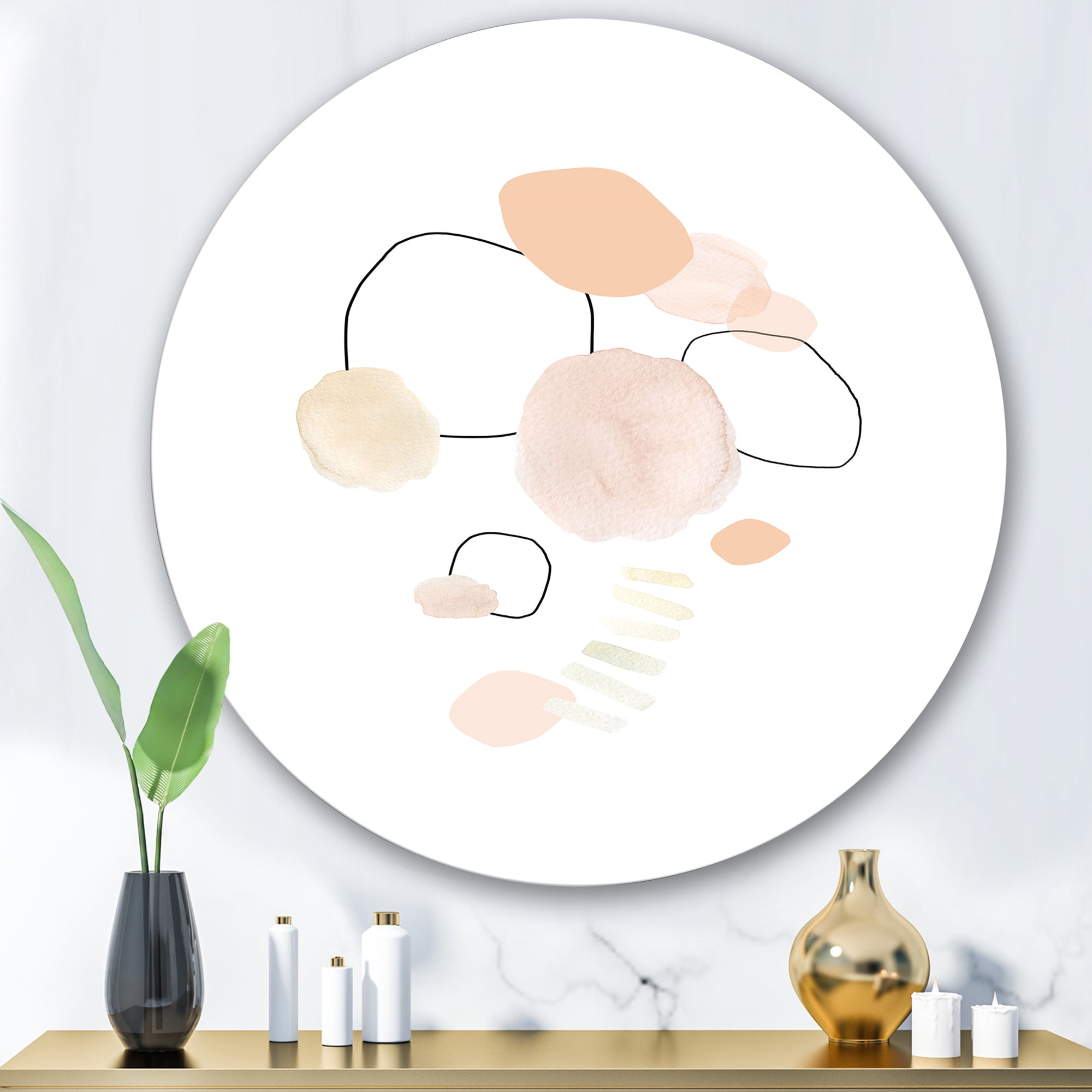 Designart 'Watercolour Stains On White' Shabby Chic Circle Metal Wall Art 36x36 - Disc of 36