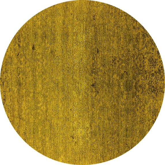 Ahgly Company Machine Washable Indoor Round Oriental Yellow Industrial Area Rugs, 4' Round