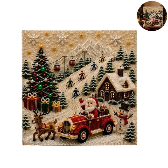 30x30cm Christmas Special Shape Pearl Diamond Painting Kit, 3D Winter Village Train Car Rhinestone Bead Wall Art, DIY Crystal Bead Painting Set for Xmas Home Wall Decor Holiday Gift