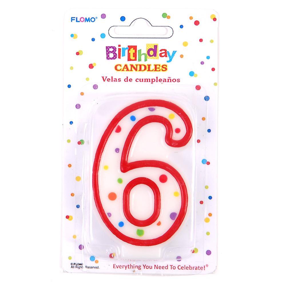 3" Polka Dot Birthday 6 Six Number Party Candle