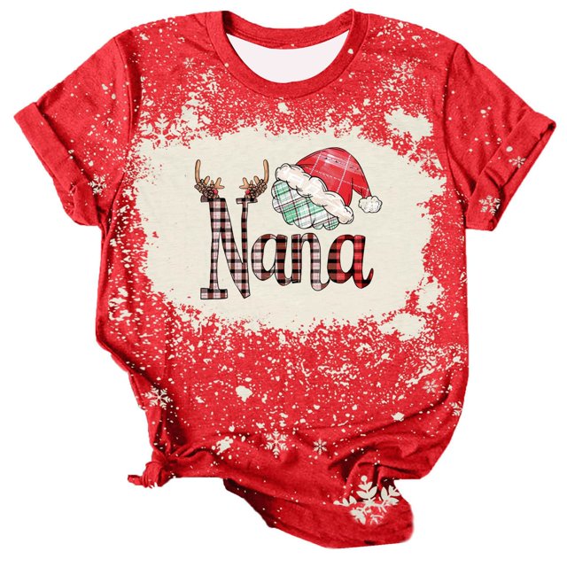 Navidad Tops de Mujer, Cuello Redondo Camiseta de Manga Corta con Estampado de Vacaciones, Blusa de Moda Casual