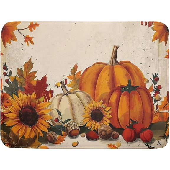 Happy Thanksgiving Day Harvest Dish Drying Mat for Kitchen Counter,Sunflower Maple Leaves Pumpkin Drying Mat 18 x 24 Inch with Absorbent Reversible Microfiber Dish Drying Pad for Coffee Bar