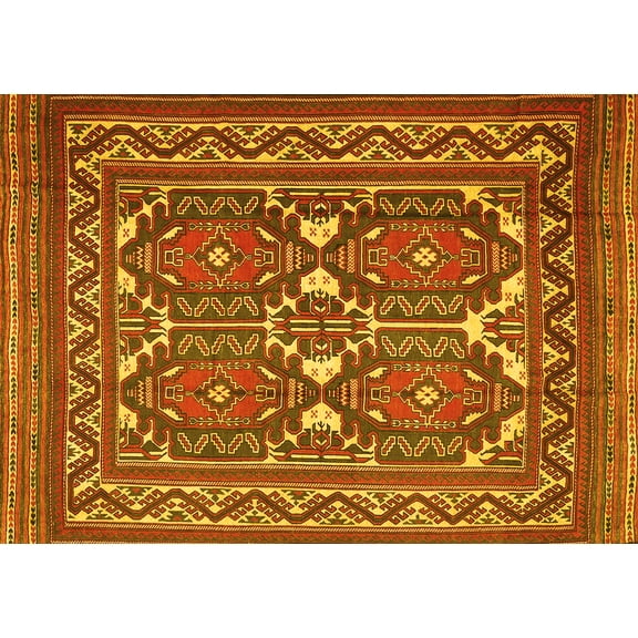 Ahgly Company Machine Washable Indoor Rectangle Persian Yellow Traditional Area Rugs, 5' x 7'
