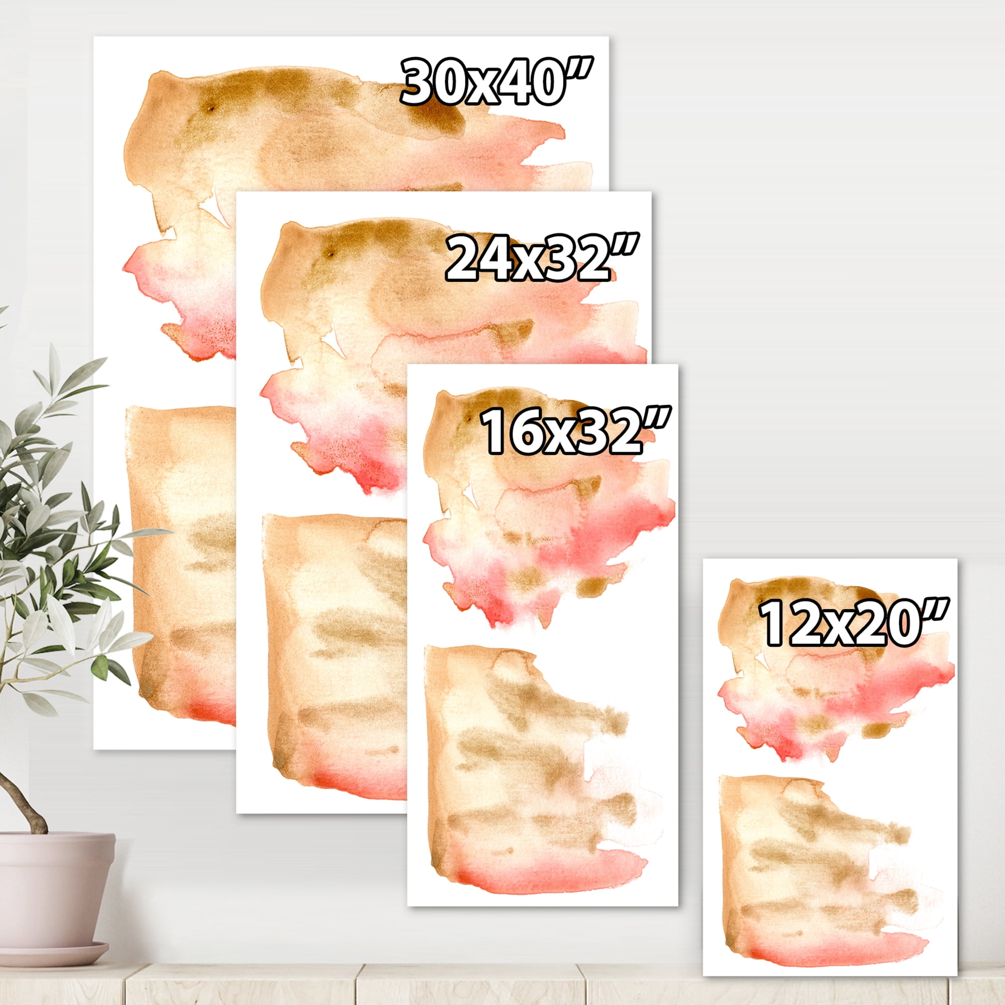 Designart ' Red Pink Gold and Beige Abstract Clouds ' Modern Canvas Wall Art Print