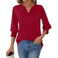 thumbnail image 2 of Fantaslook 3/4 Sleeve Womens Tops Dressy Casual Blouses V Neck Work Shirts Trendy Tops with Smocked Cuffs, 2 of 7