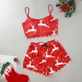 thumbnail image 2 of IMENGL Pajama Sets for Women Onesises Christmas Crop Tops with Shorts Round Neck Camisole Cute Sleepwear Loungewear Women's Pajamas Set,Red, 2 of 3