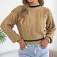 thumbnail image 6 of AHTJRT Women's Autumn Winter Sweaters Fashion Mock Neck Twist Knitted Tops Fashion Long Sleeve Striped Color Pullover Sweaters Khaki L, 6 of 7