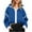Blue, variant on Ladies Fleece Crop Jacket Full Zip Stand Collar Drawstring Hem Warm Fall Winter Short Coat with Pockets (XL, White)