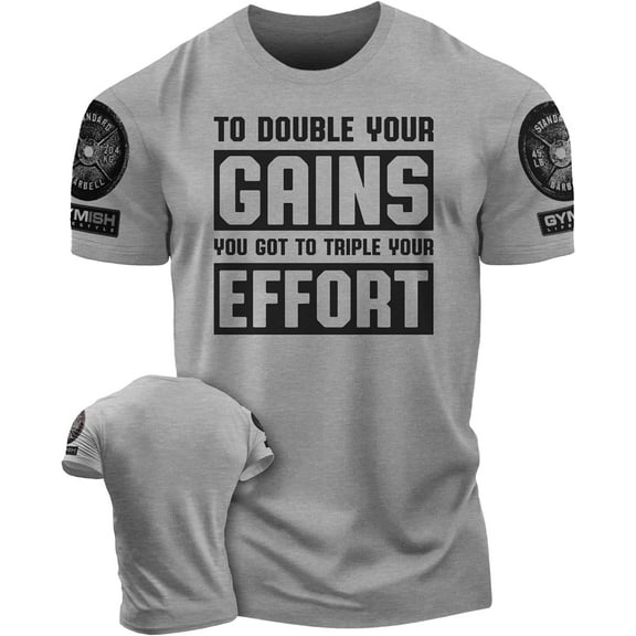 Gymish DOUBLE YOUR GAINS Workout T-Shirt for Men – Funny Gym Shirt, Men's Gym T-Shirt, Lifting Shirt, Deadlift Tee, Workout Shirt, Gym Wear, Athletic Shirt for Men