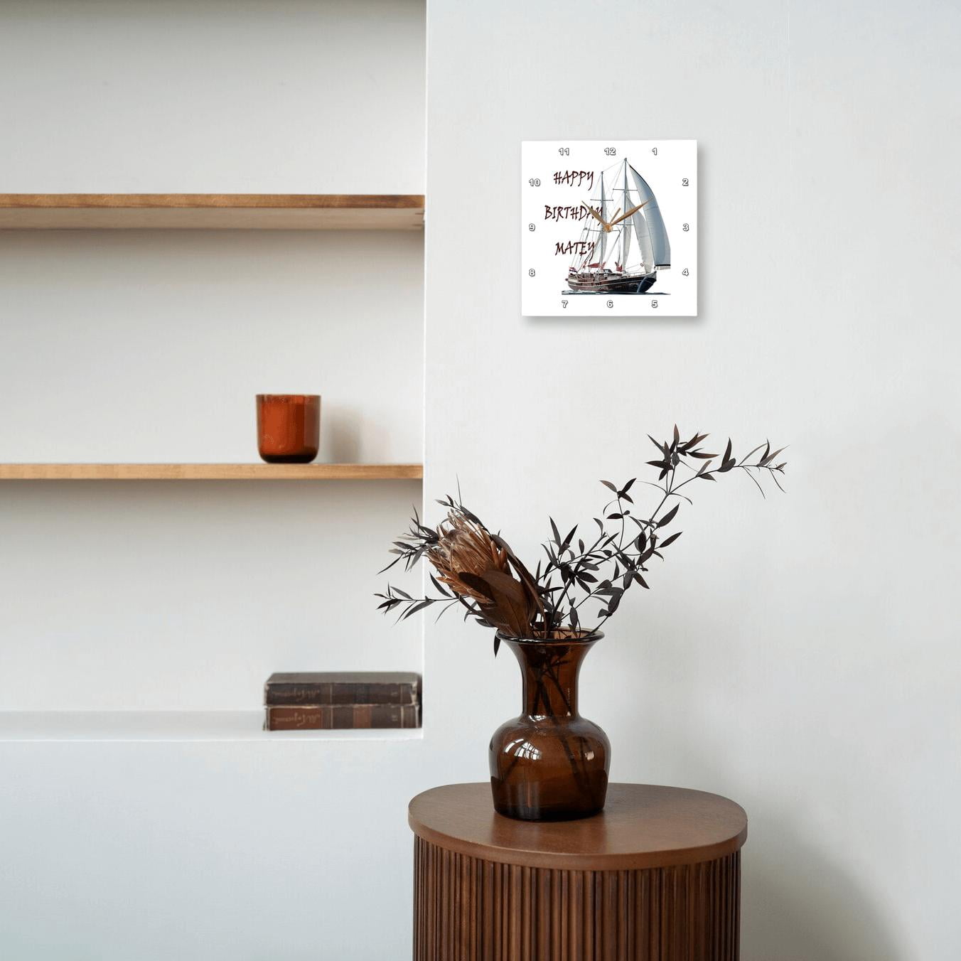 3dRose, Happy Birthday Matey Humor Birthday Greeting Card With Sailing Ship, 15x15 Wall Clock