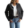 thumbnail image 2 of Women'S Casual Blazer Jacket Notched Lapel Single Breasted Faux Suede Leather Suit Jacket Black L, 2 of 8