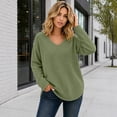 thumbnail image 6 of Qivvo Women's Knit Tunic Tops for Leggings Long Sleeve V Neck Pullover Sweater Curved Hem Shirts Trendy Clothes(Green,Medium), 6 of 8