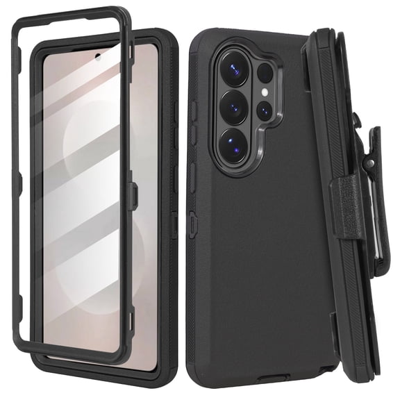 6goodeals Compatible for Samsung Galaxy S26 Ultra Rugged Protective Case with Belt Clip Holster and Built-In Screen Protector Black