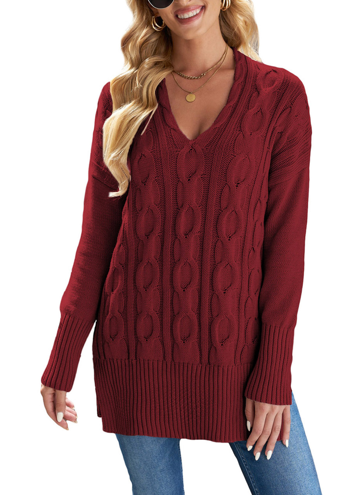 red slouchy jumper