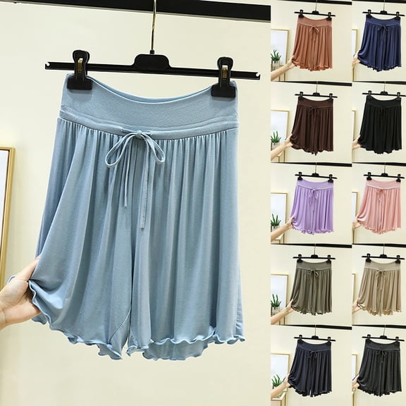 Only Moment Shorts for Women Trendy Modal Summer Casual Wide Leg Loose High Waist Drawstring Dressy Shorts 2026 Beach Vacation Clothes Womens Cargo Shorts Black,M