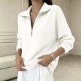 thumbnail image 4 of AVRNLIQ Womens Ribbed Knit Oversized Quarter Zip Pullover Sweater, White, Relaxed Fit,Size XL, 4 of 5