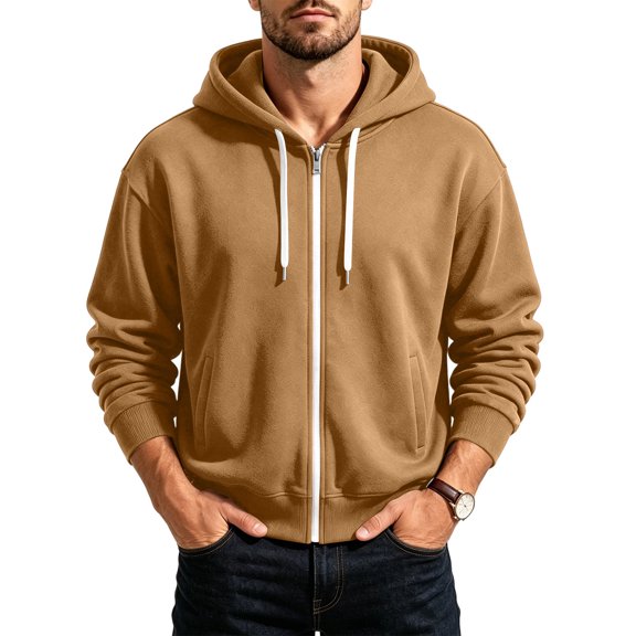 Full Zip Hoodies for Men Loose Fleece Open Front Cardigan Drawstring Long Sleevepullover with PocketsXXL