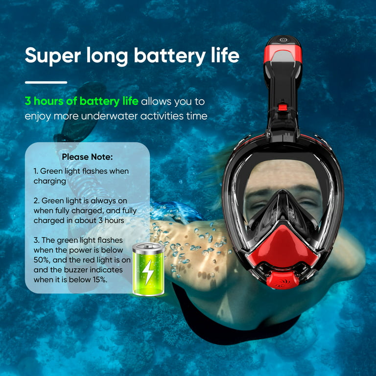 Electric Snorkeling Mask Full Face for Adult, Smart Breathing Low CO₂ Standard Anti-fog Anti-Leakage, Snorkeling Mask with Camera Mount Foldable -Black&Red - Walmart.com