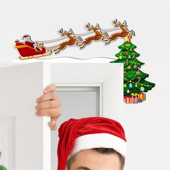 Clearance! Santa Wooden Door Corner Door Frame Decorative Wall Stickers Holiday Decoration Color Wood Plank Door Corner Decorative Pendant