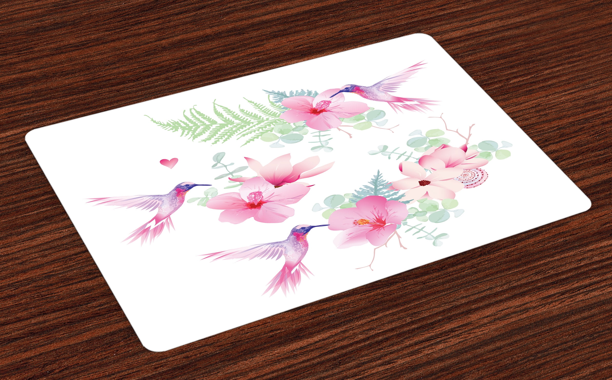 Hummingbirds Placemats Set of 4 Tropical Flowers with Flying