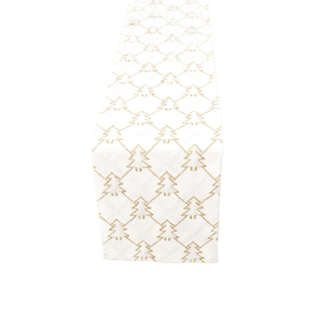 White Christmas Gold Pine Table Runner General Christmas Table Tablecloth Decoration Christmas Tree Sequin Embroidery Printed Plush Table Runner White Polyester Fabric