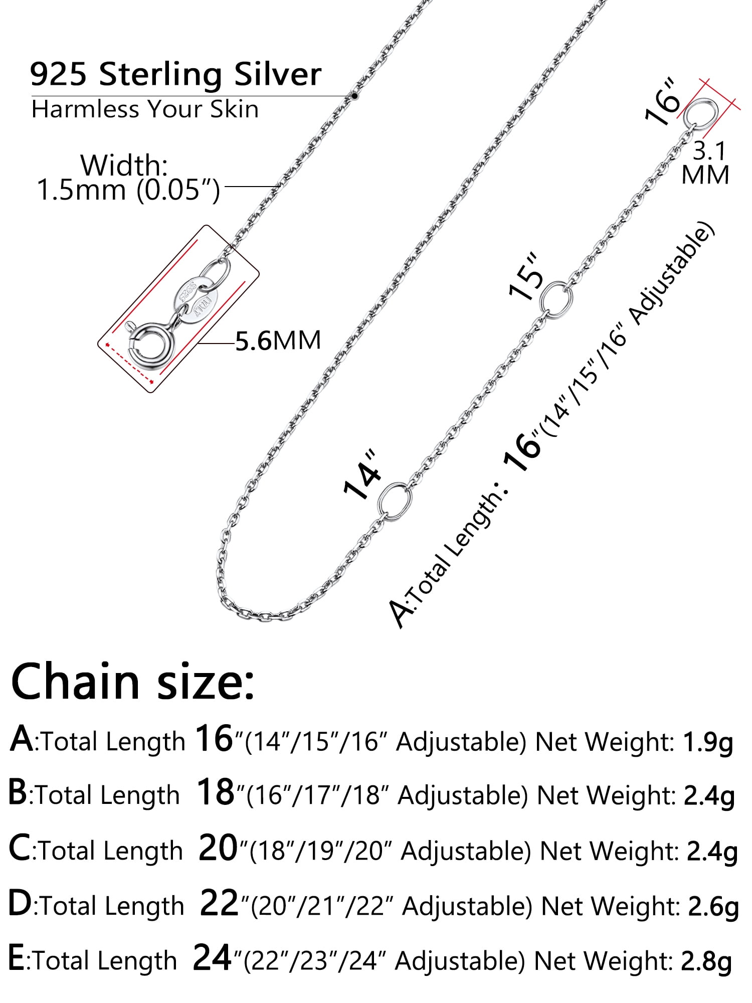 PROSTEEL Pure 925 Sterling Silver necklace Chain for Women 1.5mm Cable Chain Necklace Thin 22 Inch Birthday Mother Day Jewelry Collection Gift for Mom Wife Girlfriend Adult