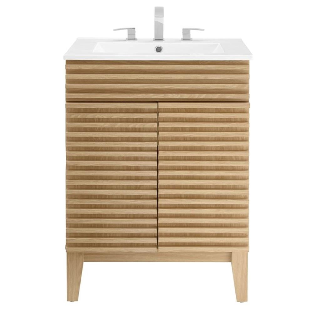Modway Render Bathroom Vanity in Oak White