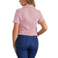 thumbnail image 3 of INSPIRE CHIC Women's Tweed Shirt with Tassel Cropped Length Spring Short Sleeve Shirt XS Pink, 3 of 6