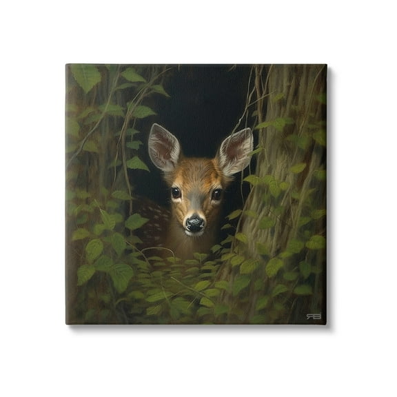 Stupell Industries Fawn Peeking from Trees Animals & Insects Painting Gallery Wrapped Canvas Art Print Wall Art, 17 x 17