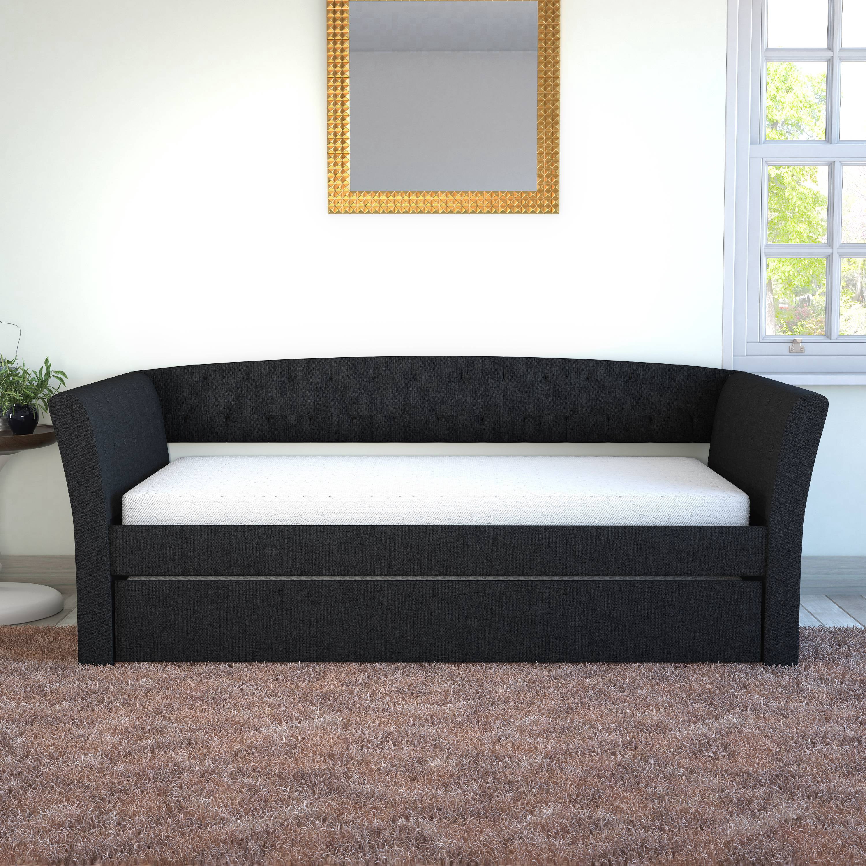 Boyd Sleep New Castle Black Tufted Upholstered Daybed with Trundle Bed, Twin