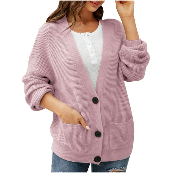 QUYUON Cardigan Sweaters for Women Clearance Long Sleeve Open Front Cardigan for Women Polyester Long Sleeve Cardigans Women Cardigan Jacket Style Q-2157 Fall Cardigan Sweater Outerwear Coat Pink S